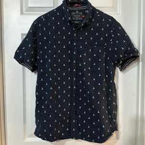 Denim and Flower button down shirt. Slim fit. Large. Navy blue with anchors.